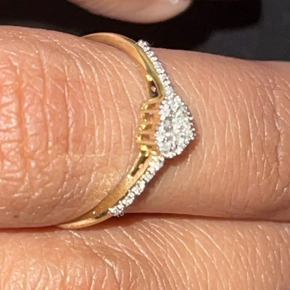 10K YELLOW GOLD REAL DIAMOND SLENDER HEART RING NOT PLATED NOT CZ FREE APPRAISAL - Picture 6 of 9